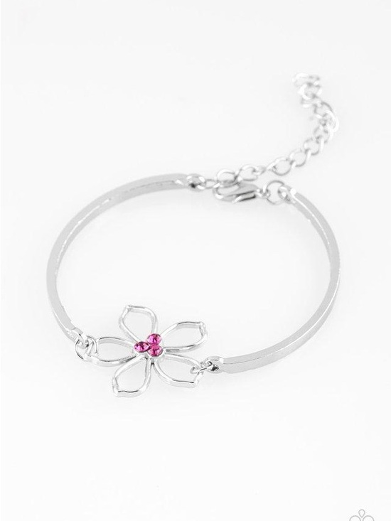 paparazzi Jewelry - Hibiscus Hipster - Floral Hibiscus Flower Bracelet with Pink Rhinestones